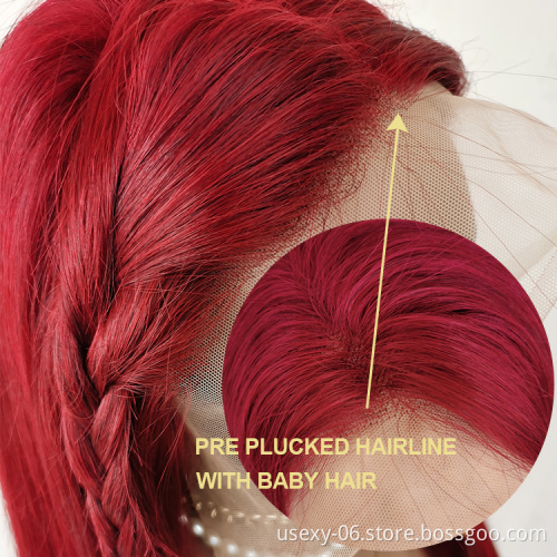 Wholesale 100% virgin hair hd wigs human hair lace front burgundy wigs for black women bone straight ombre human hair wigs
